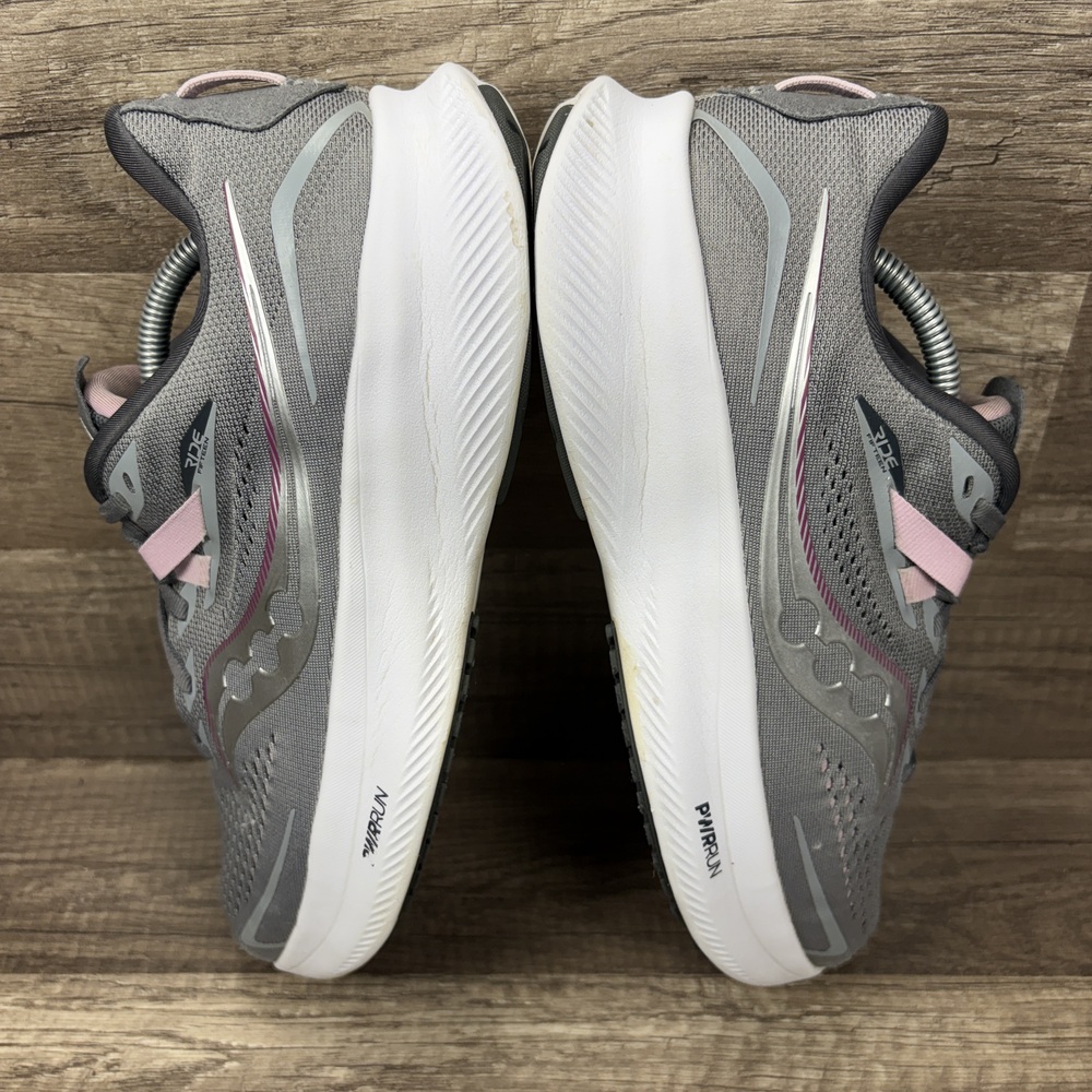 Saucony Women's Gray and Pink PWRRUN+ Athletic Running Sneakers - Picture 7 of 10